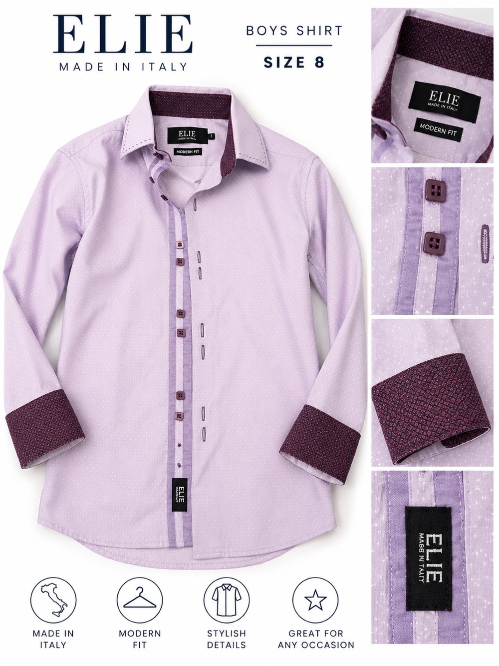 ELIE Boys' Lavender Modern Button-Down Shirt
